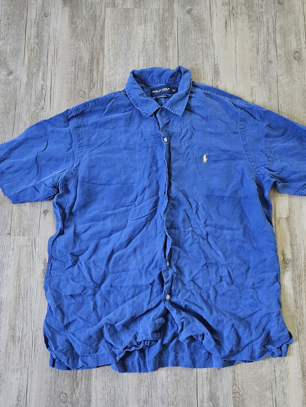 Polo Golf Ralph Lauren Blue Silk Linen Caldwell Short-Sleeve Button Shirt Large